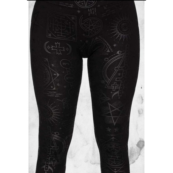 Killstar Telepathic Leggings ✦ Black-on-Black Statement Print ✦ Cotton Stretch - Picture 2 of 6
